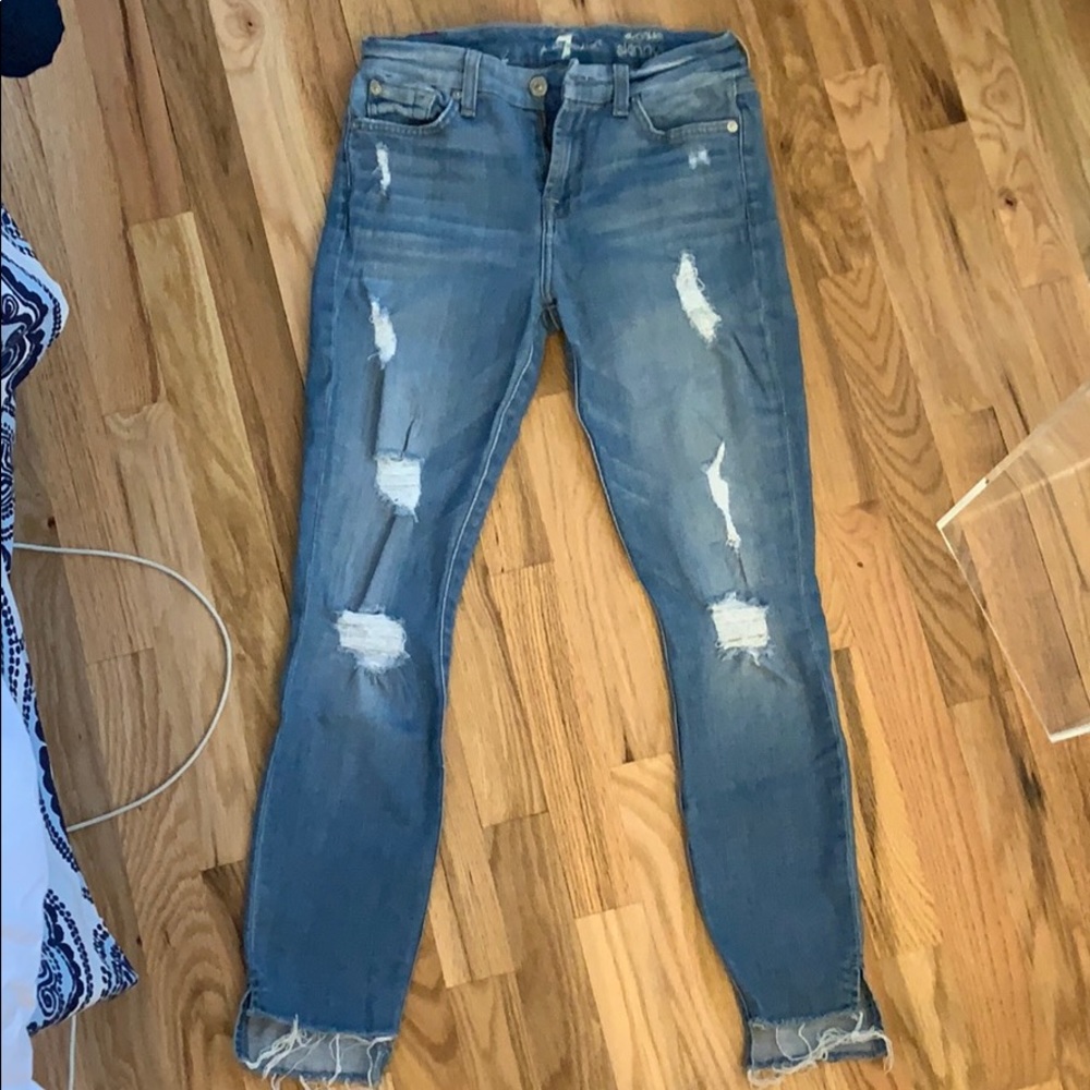 7 for all mankind ripped skinny jeans